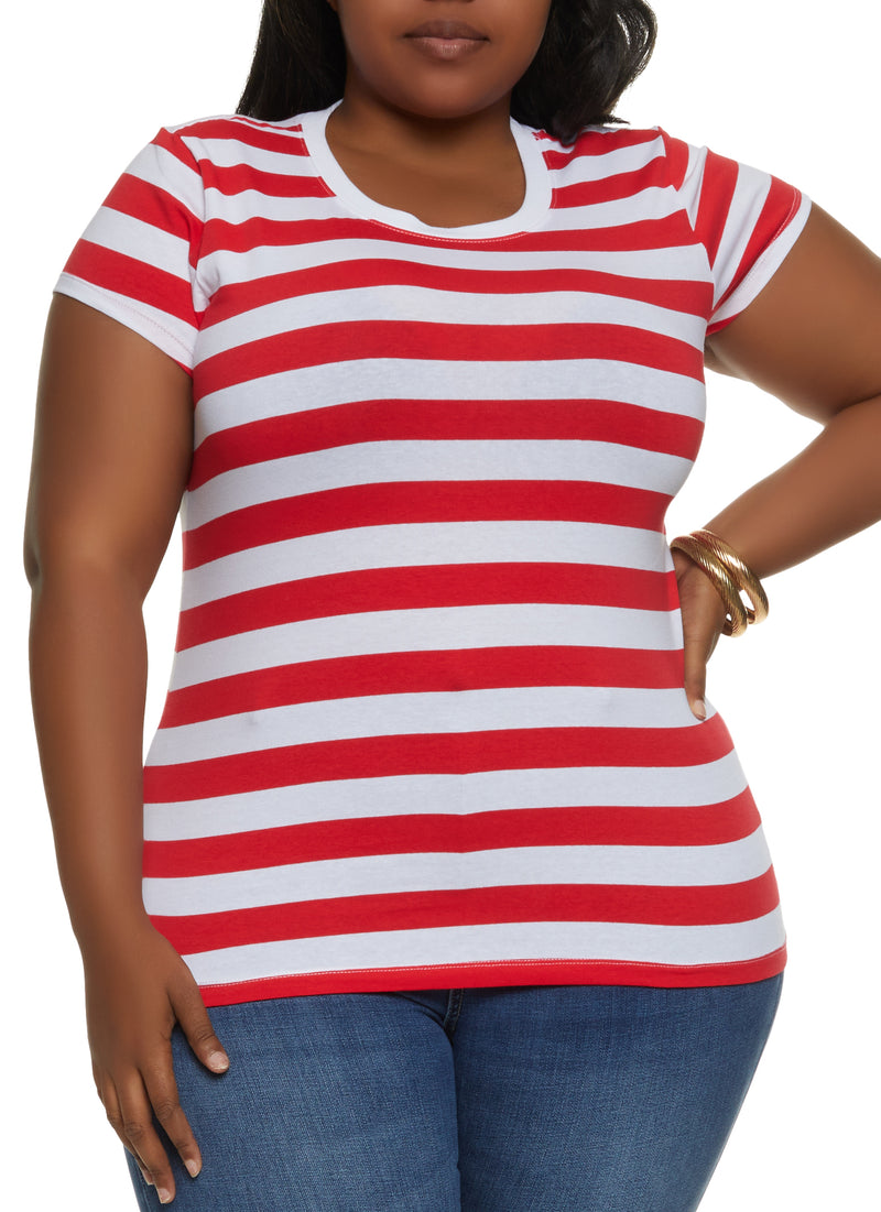 Plus Size Striped Crew Neck Tee