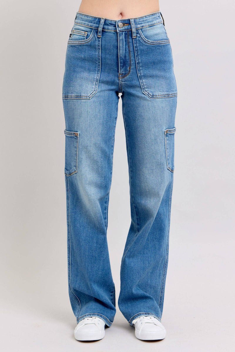 Judy Blue High Waist 90's Cargo Straight Denim Jeans 82659