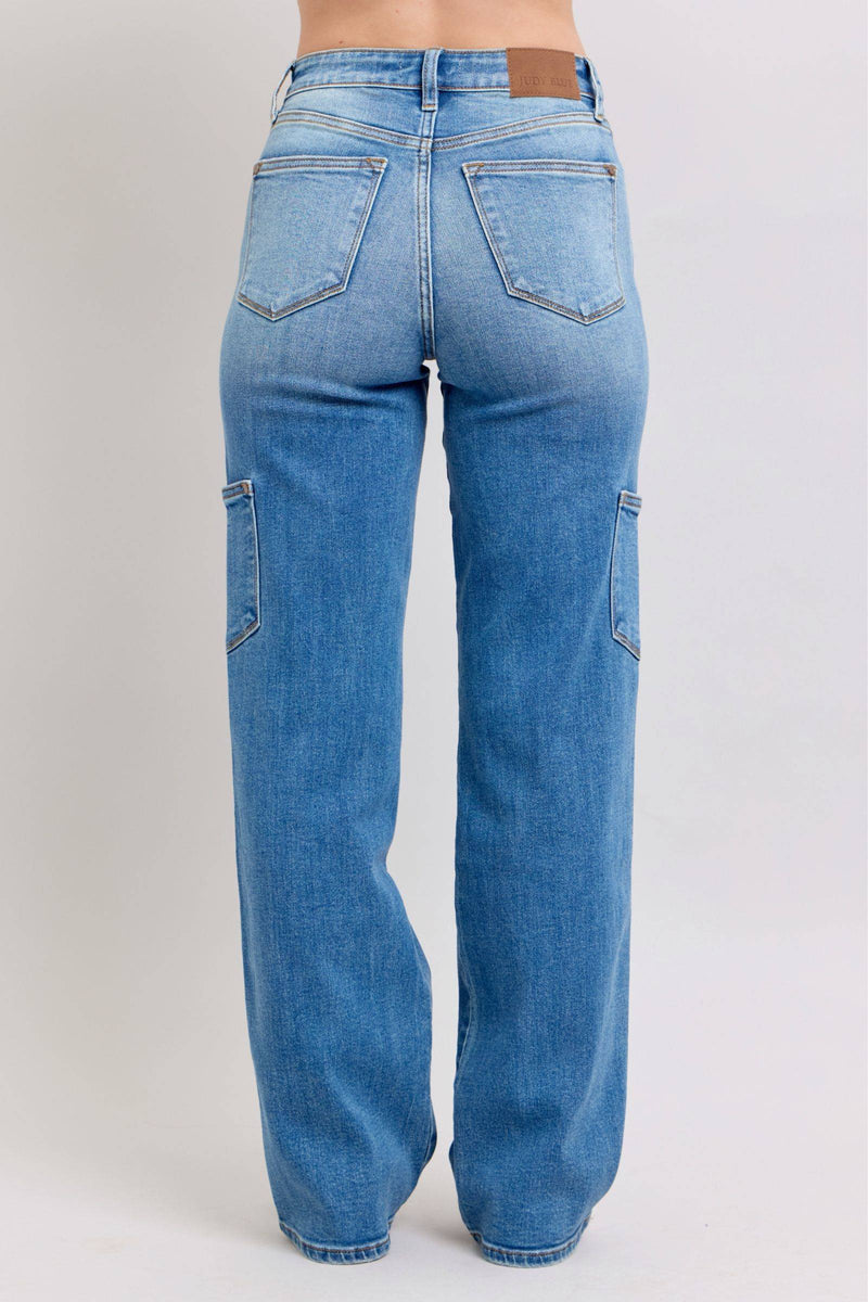 Judy Blue High Waist 90's Cargo Straight Denim Jeans 82659