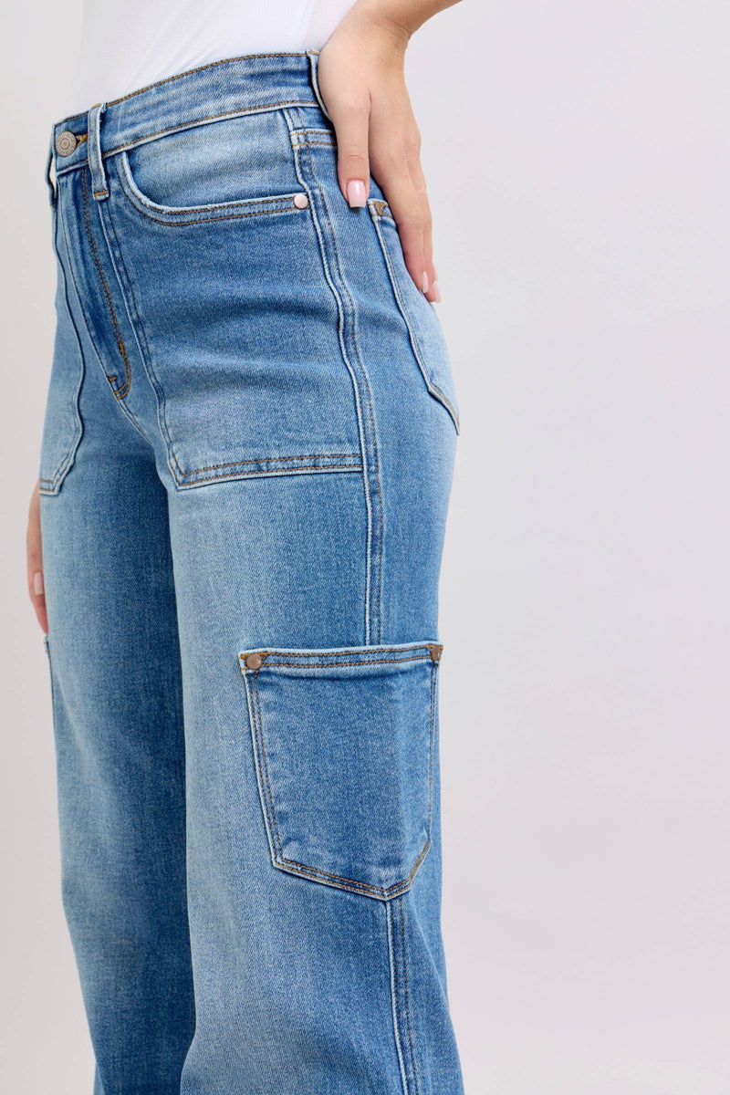Judy Blue High Waist 90's Cargo Straight Denim Jeans 82659