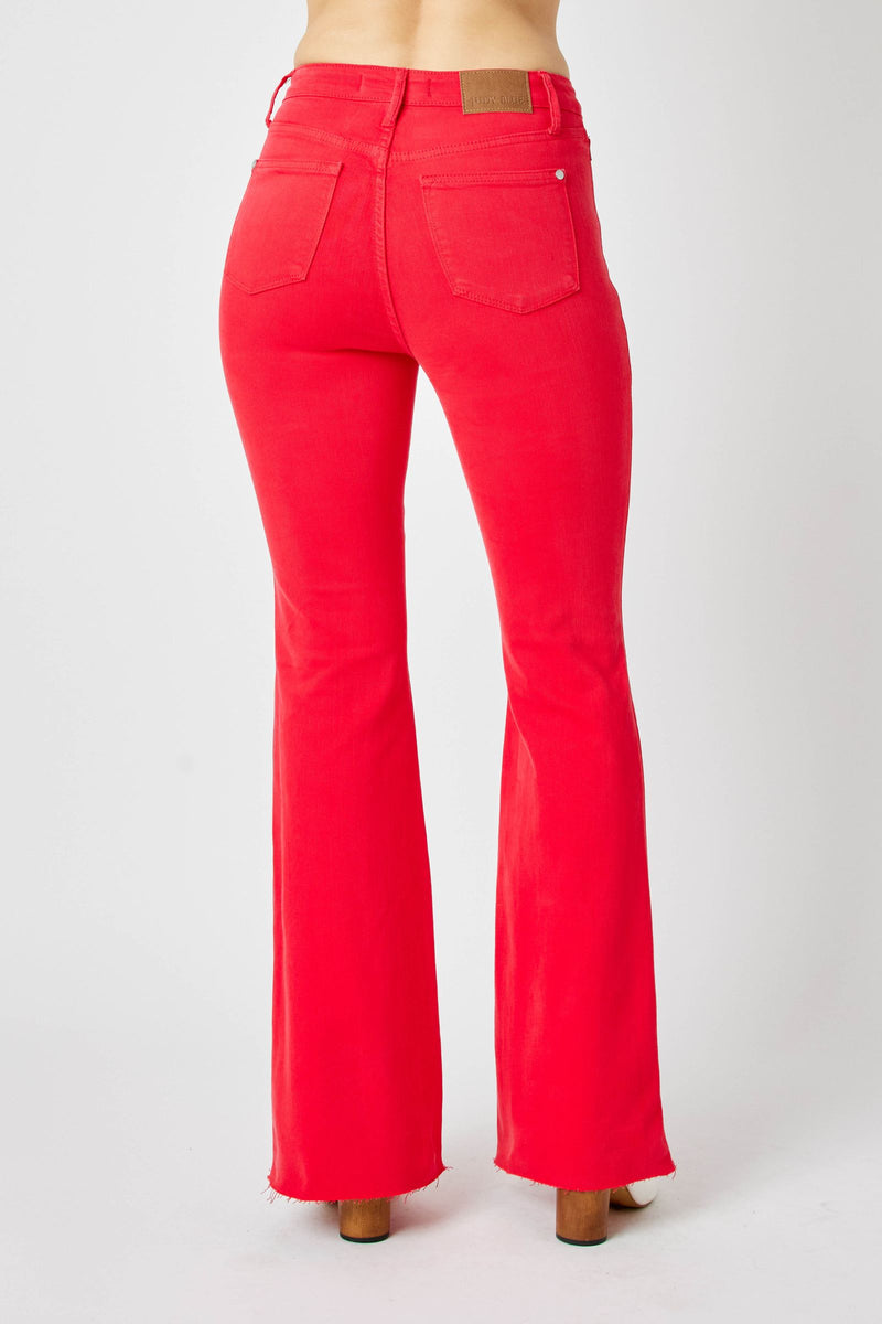Judy Blue High Waist Tummy Control Garment Dyed Red Flare Denim Jeans 88833