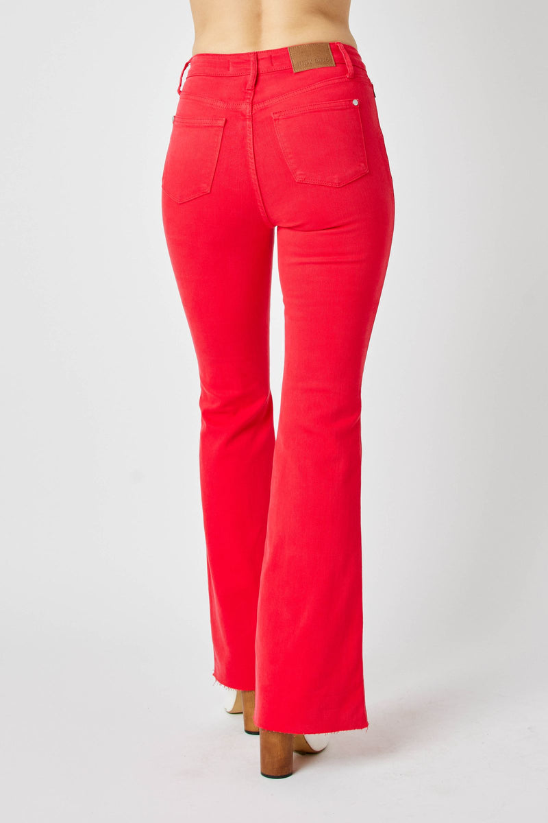 Judy Blue High Waist Tummy Control Garment Dyed Red Flare Denim Jeans 88833