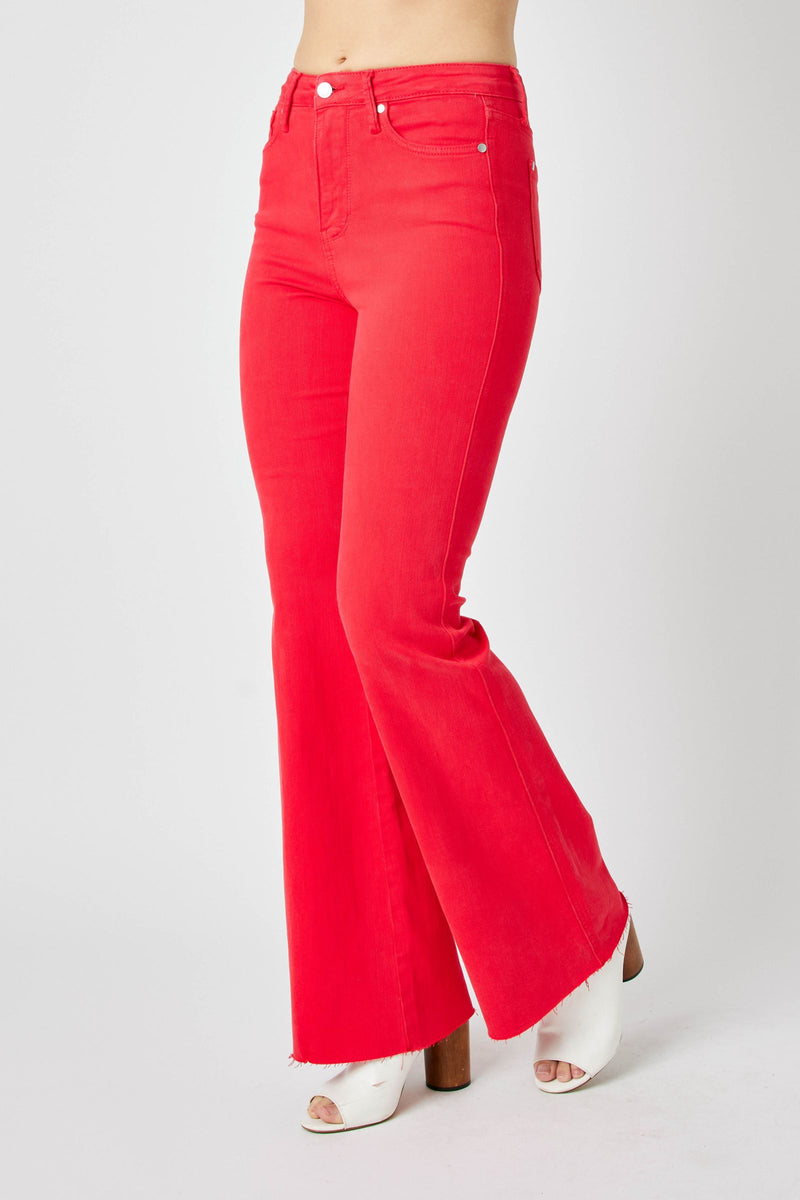 Judy Blue High Waist Tummy Control Garment Dyed Red Flare Denim Jeans 88833