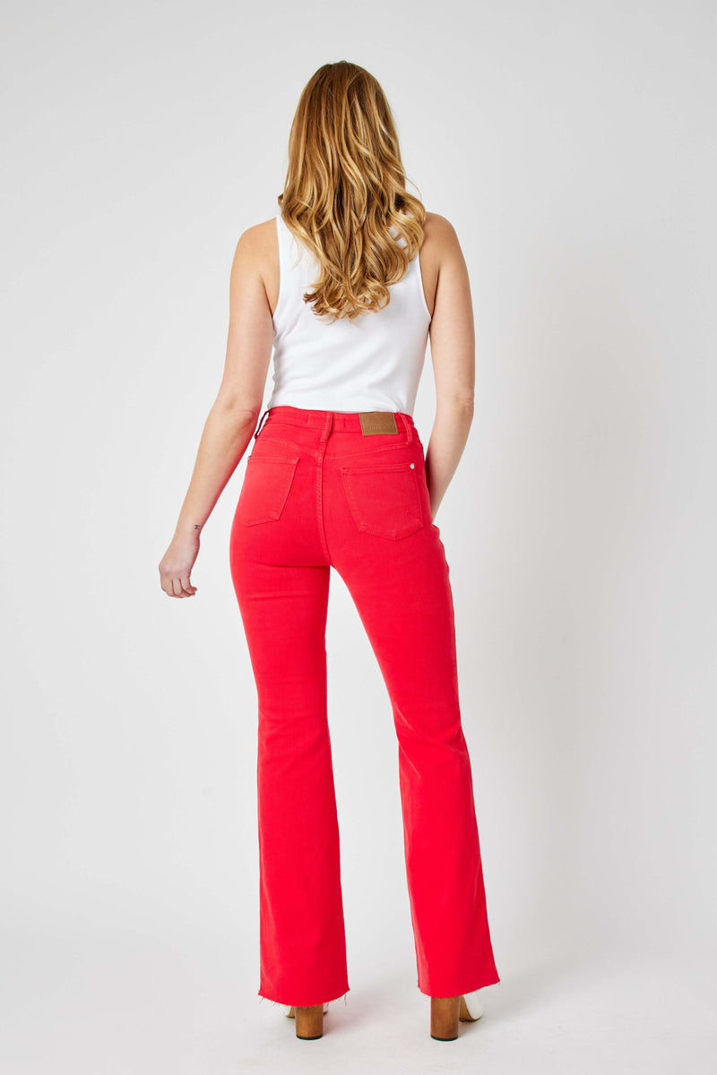 Judy Blue High Waist Tummy Control Garment Dyed Red Flare Denim Jeans 88833