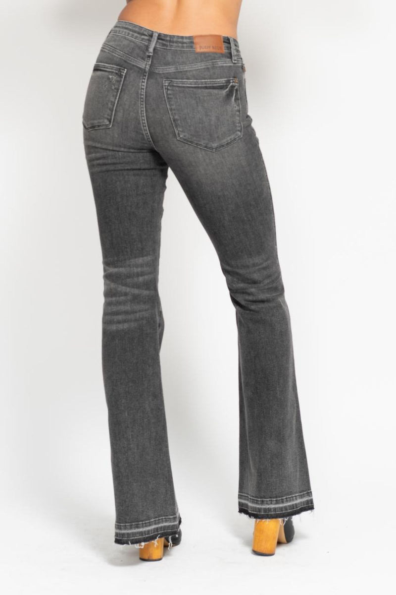 Judy Blue Mid Rise Tummy Control Washed Gray Release Hem Flare Denim Jeans 88880