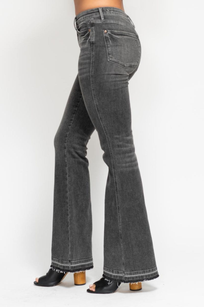 Judy Blue Mid Rise Tummy Control Washed Gray Release Hem Flare Denim Jeans 88880