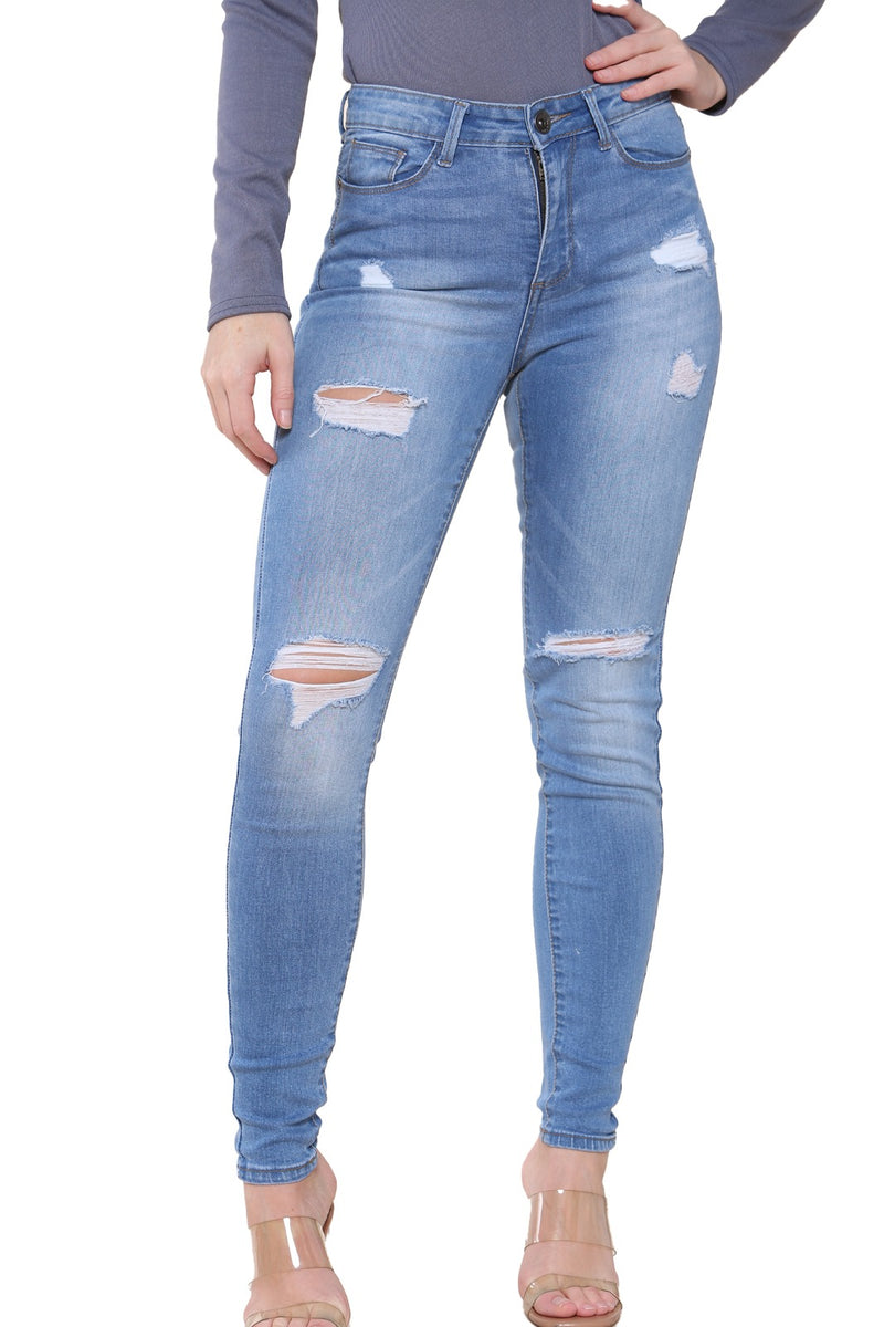 Enzo Designer | Womens Skinny Stretch Ripped Denim Jeans