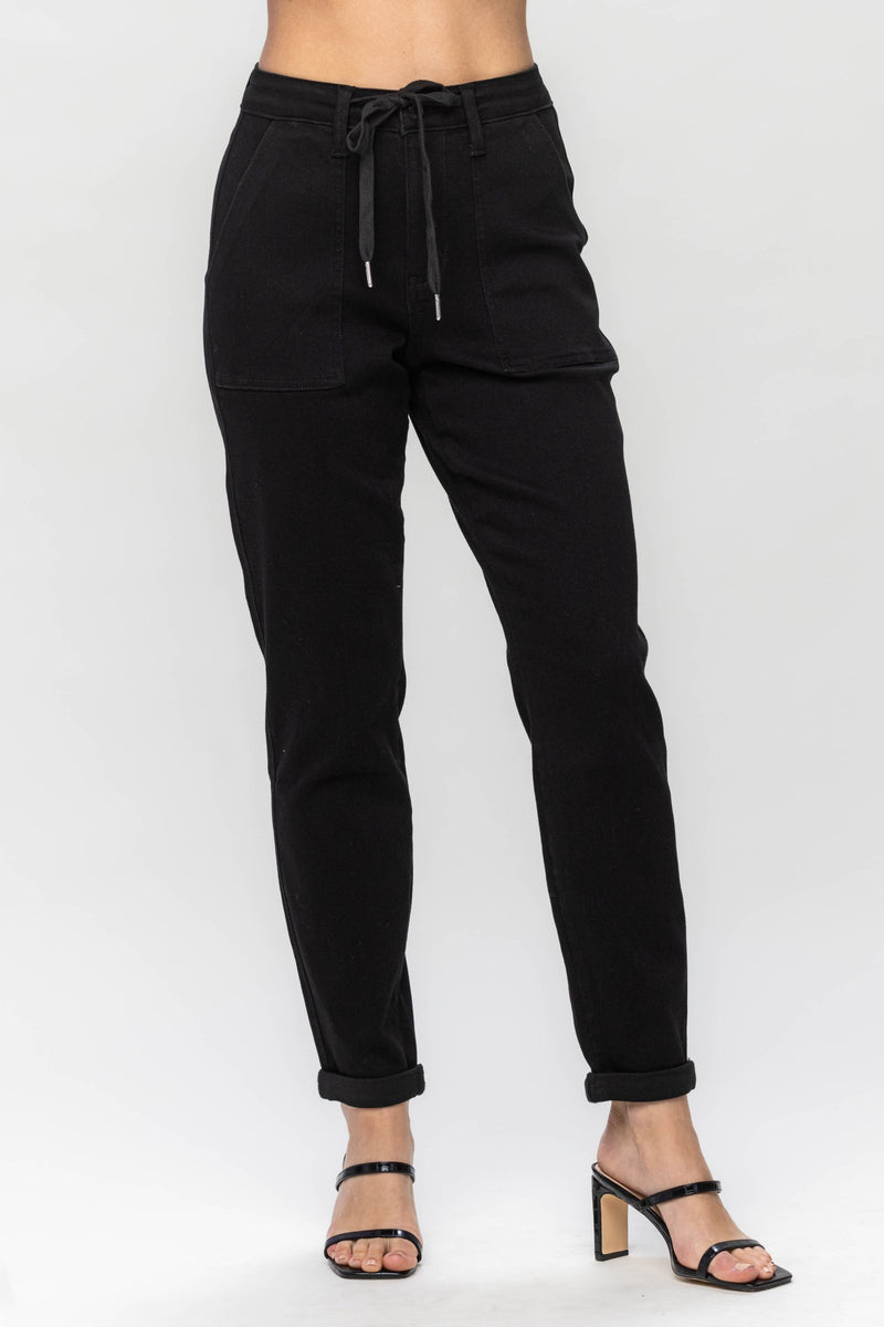 Judy Blue High Waist Jet Black Double Roll Cuff Jogger Denim Jeans 88700
