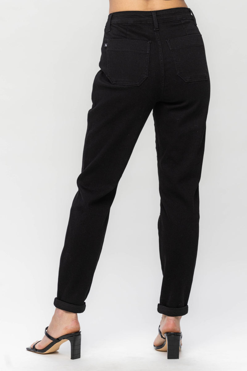 Judy Blue High Waist Jet Black Double Roll Cuff Jogger Denim Jeans 88700