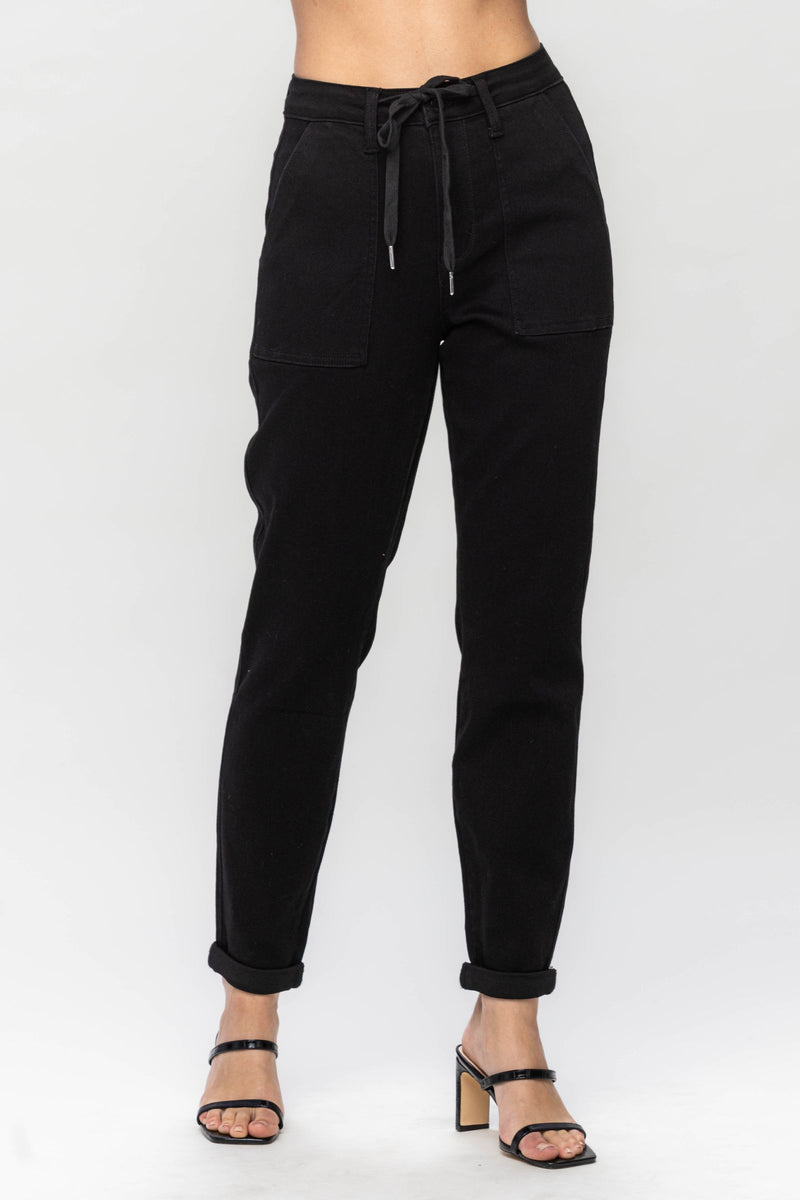 Judy Blue High Waist Jet Black Double Roll Cuff Jogger Denim Jeans 88700