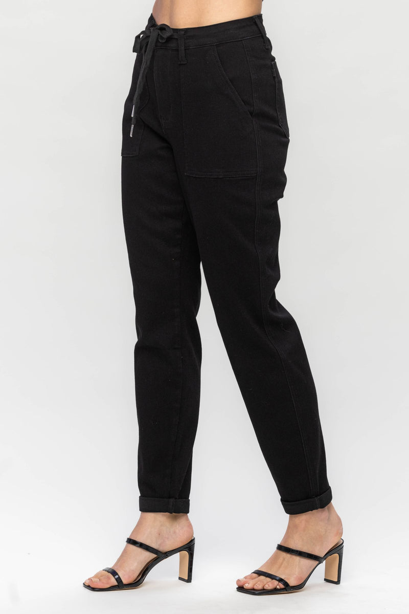 Judy Blue High Waist Jet Black Double Roll Cuff Jogger Denim Jeans 88700