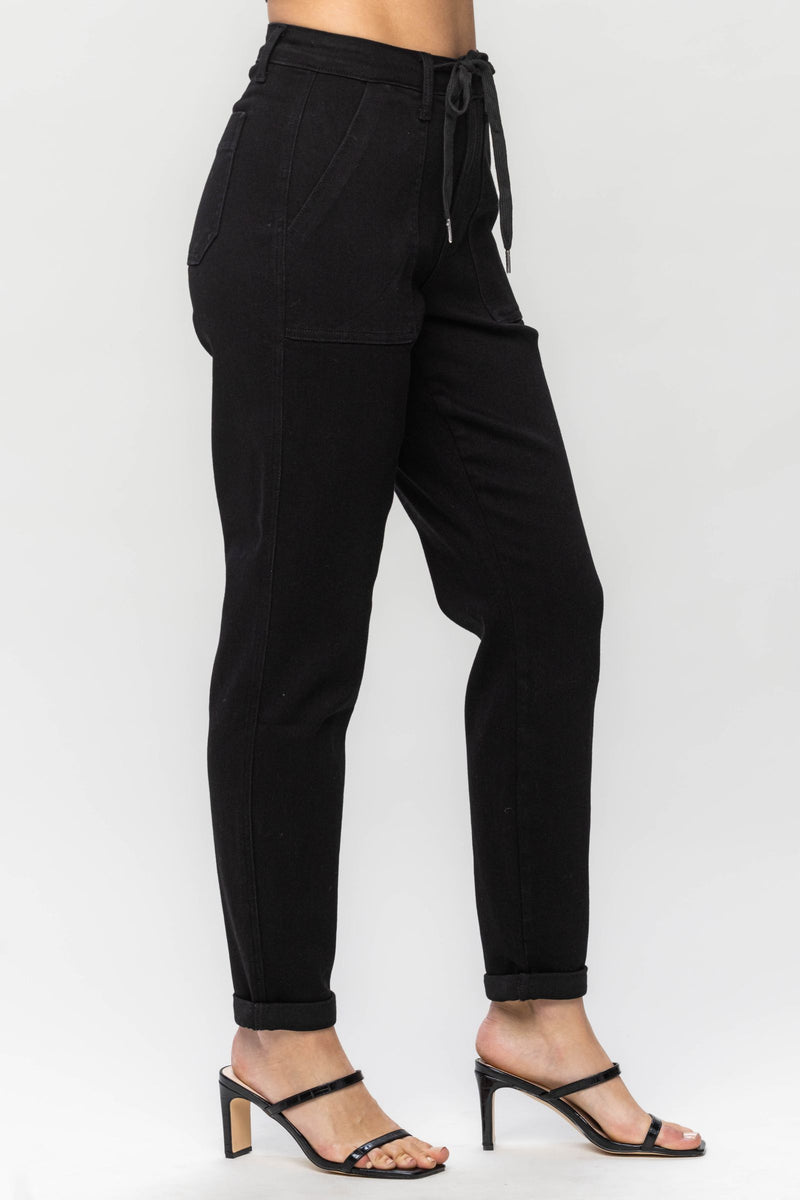 Judy Blue High Waist Jet Black Double Roll Cuff Jogger Denim Jeans 88700