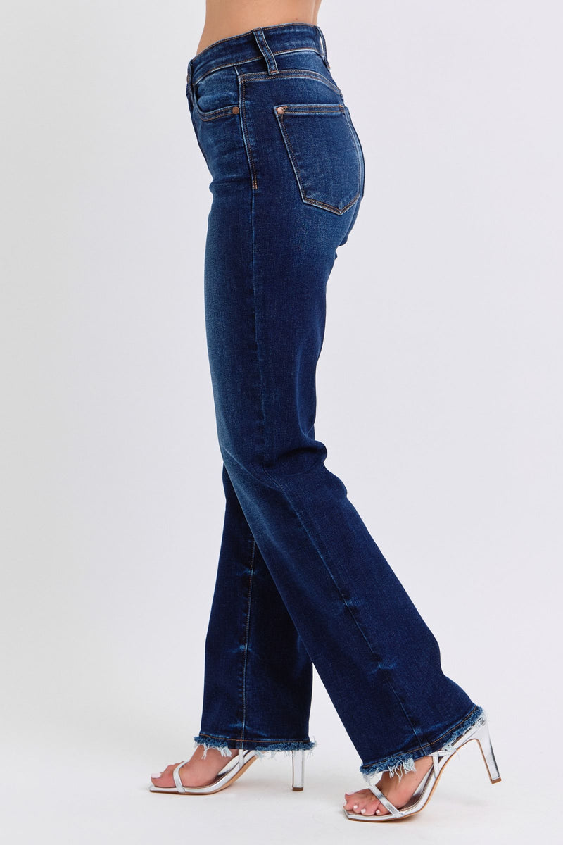 Judy Blue Mid Rise Fray Hem Straight Denim Jeans 82622