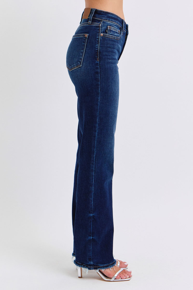 Judy Blue Mid Rise Fray Hem Straight Denim Jeans 82622