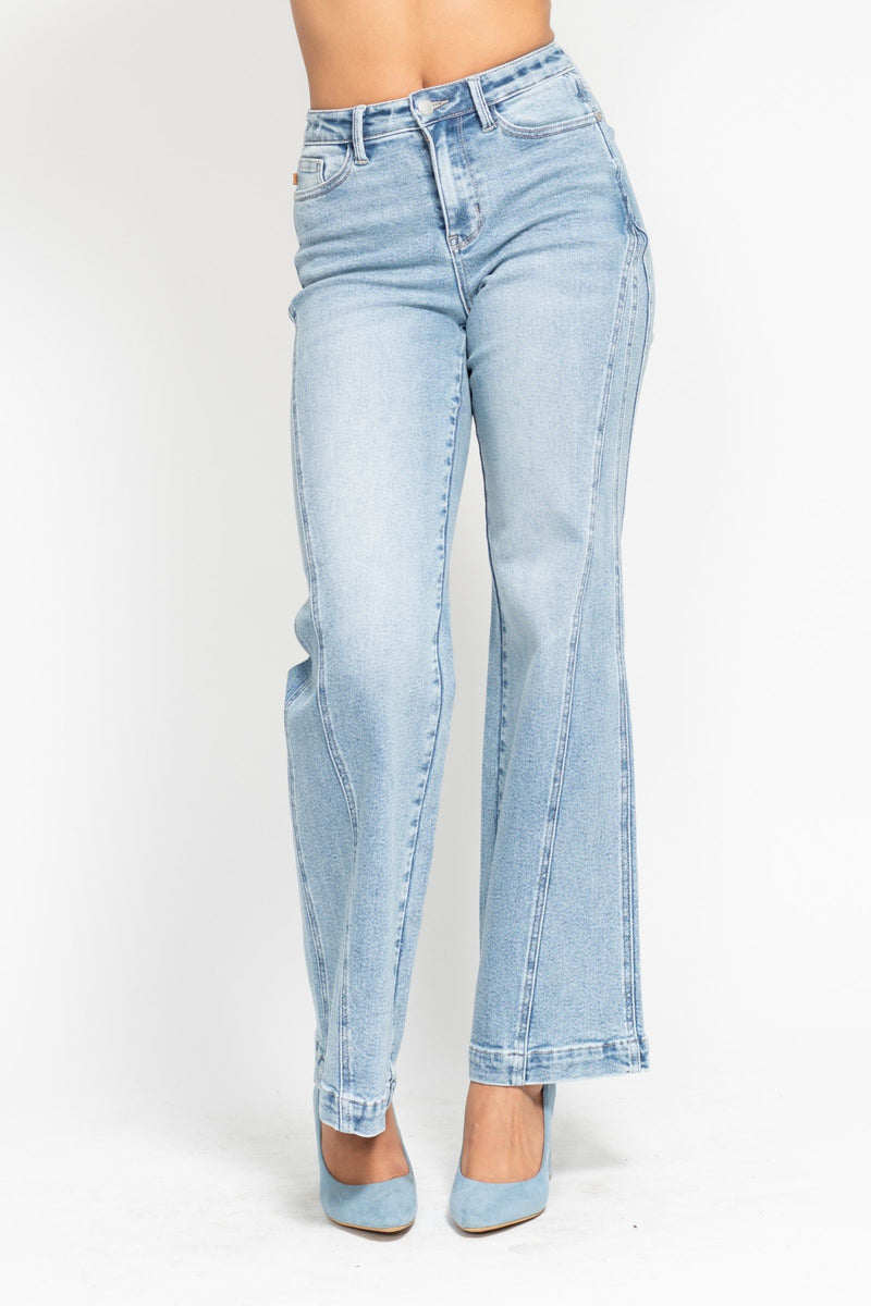 Judy Blue High Waist Side Seam Insert Detail Retro Wide Leg Denim Jeans 88766