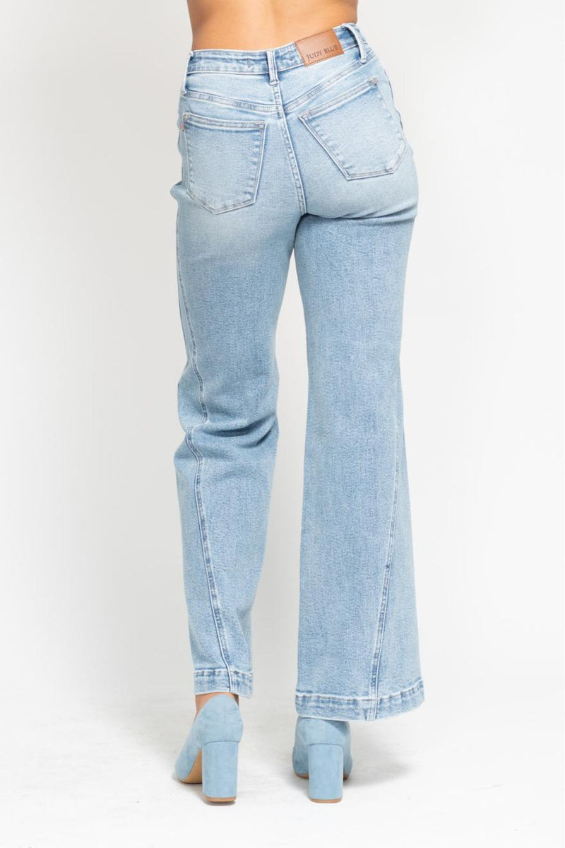 Judy Blue High Waist Side Seam Insert Detail Retro Wide Leg Denim Jeans 88766