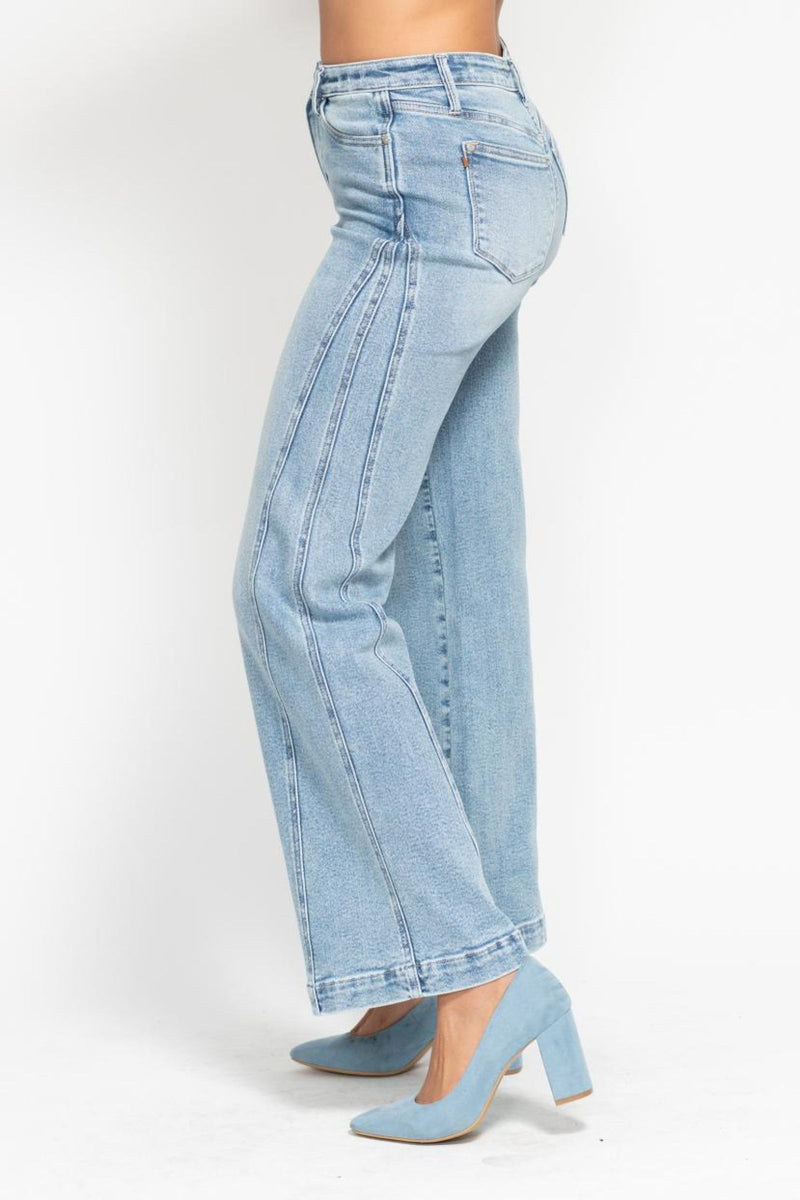 Judy Blue High Waist Side Seam Insert Detail Retro Wide Leg Denim Jeans 88766