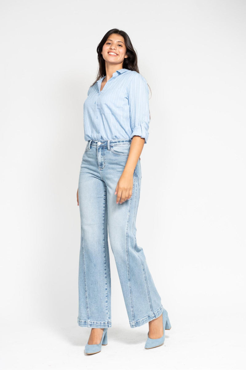 Judy Blue High Waist Side Seam Insert Detail Retro Wide Leg Denim Jeans 88766
