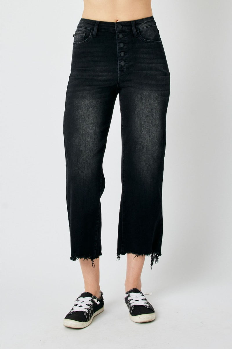 Judy Blue High Waist Destroy Raw Hem Wide Leg Denim Jeans 88829