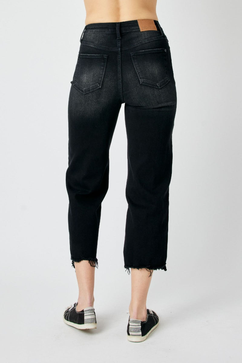 Judy Blue High Waist Destroy Raw Hem Wide Leg Denim Jeans 88829