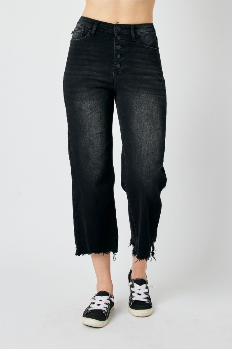 Judy Blue High Waist Destroy Raw Hem Wide Leg Denim Jeans 88829