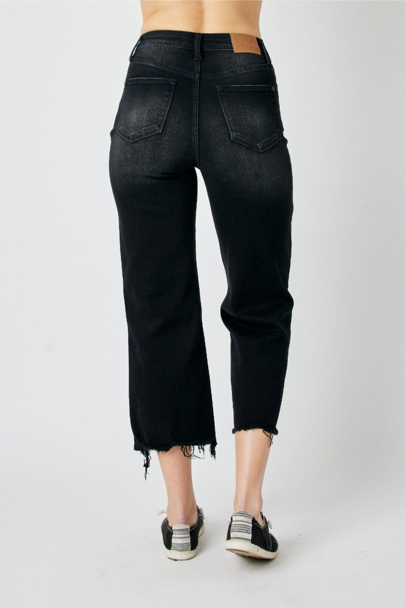 Judy Blue High Waist Destroy Raw Hem Wide Leg Denim Jeans 88829