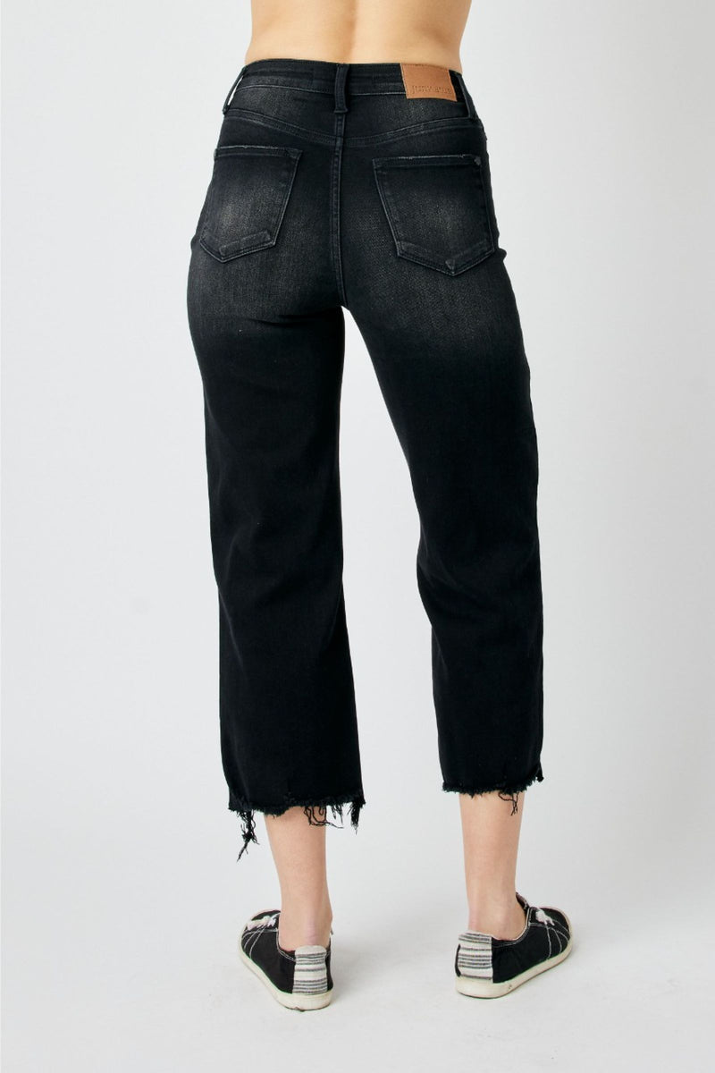 Judy Blue High Waist Destroy Raw Hem Wide Leg Denim Jeans 88829