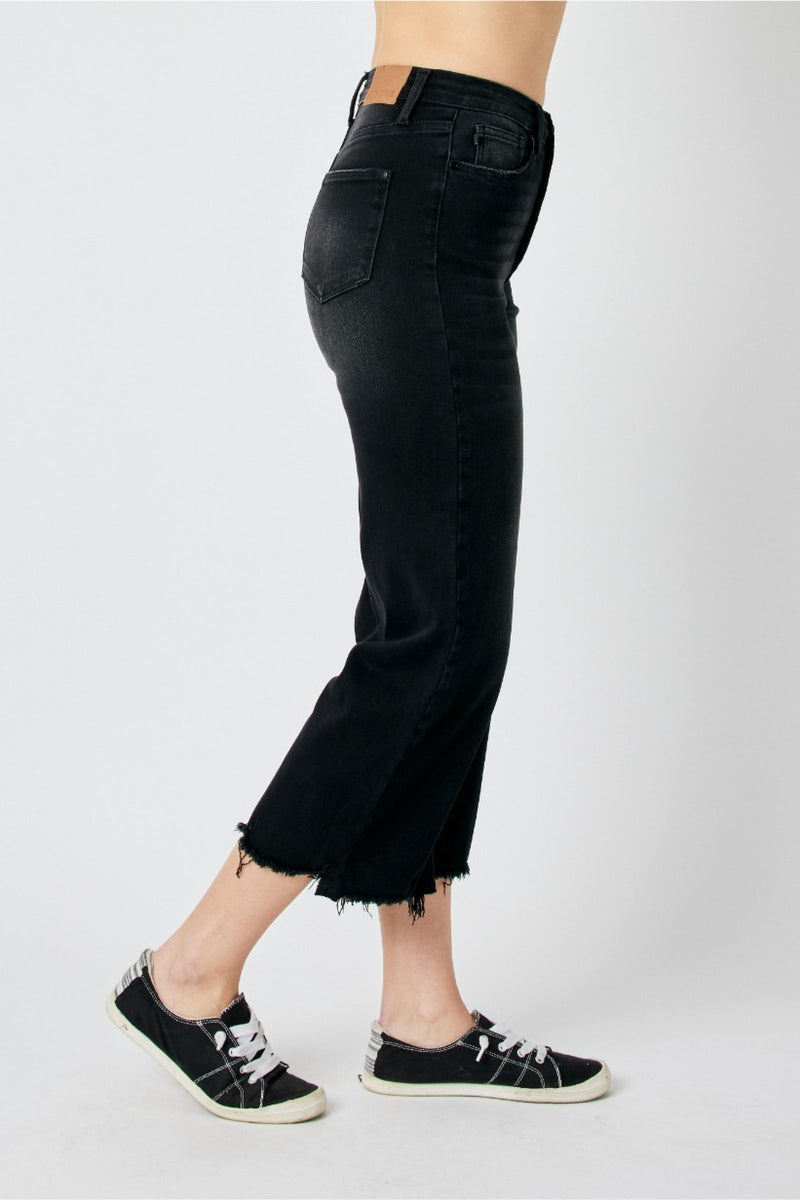 Judy Blue High Waist Destroy Raw Hem Wide Leg Denim Jeans 88829