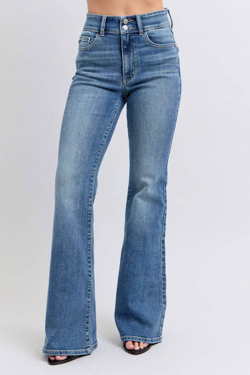 Judy Blue High Waist Double Button Tinted Flare Denim Jeans 82630