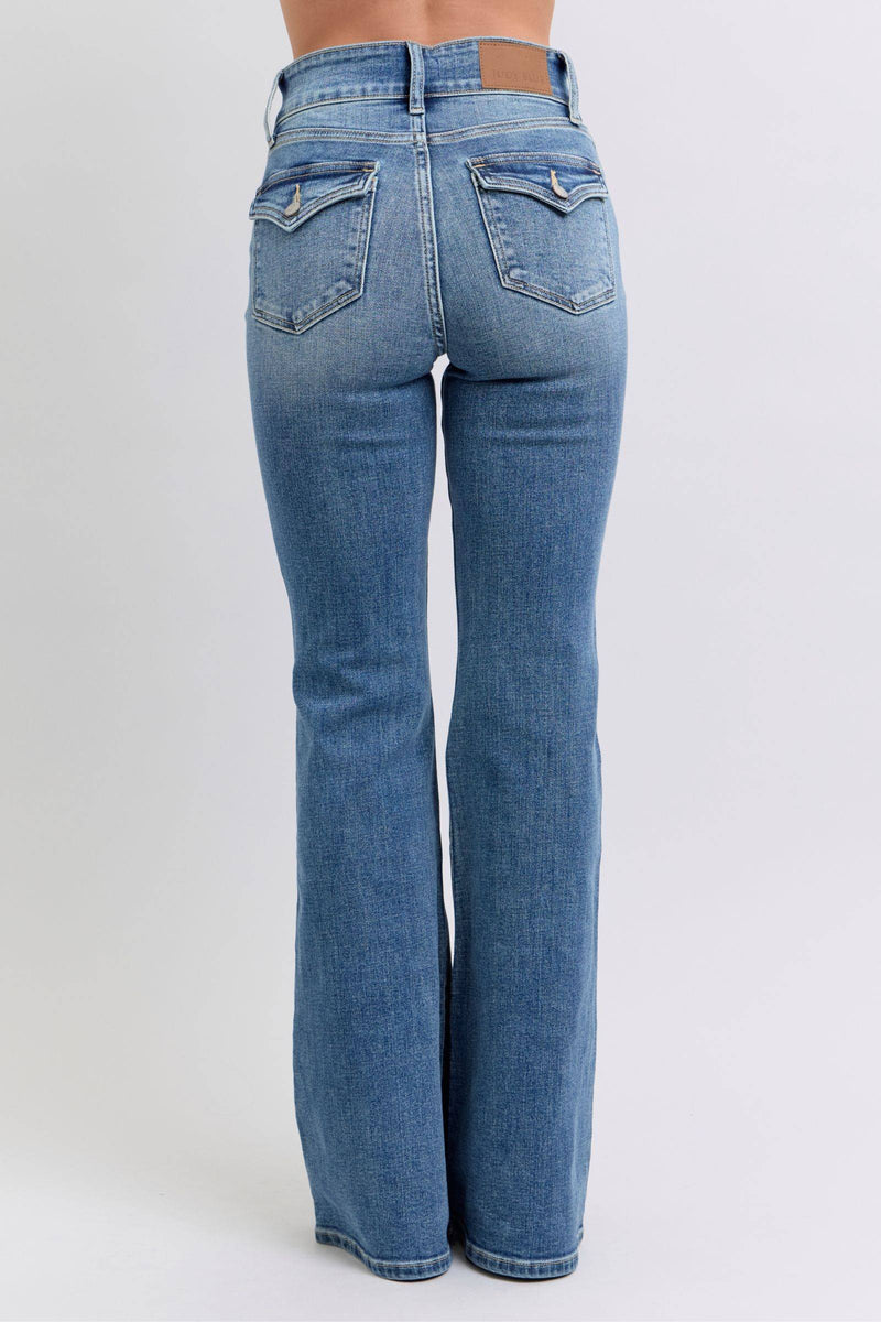 Judy Blue High Waist Double Button Tinted Flare Denim Jeans 82630