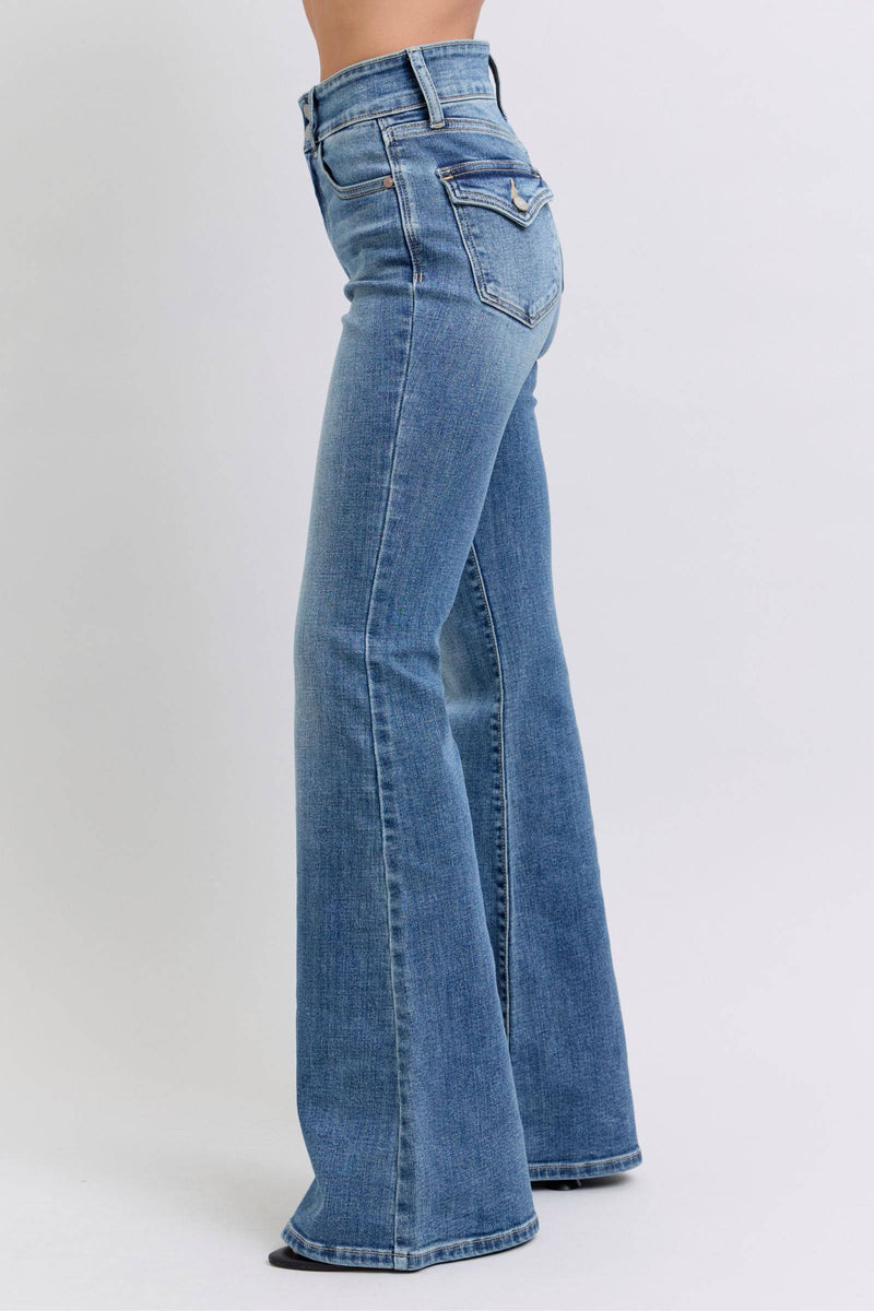 Judy Blue High Waist Double Button Tinted Flare Denim Jeans 82630