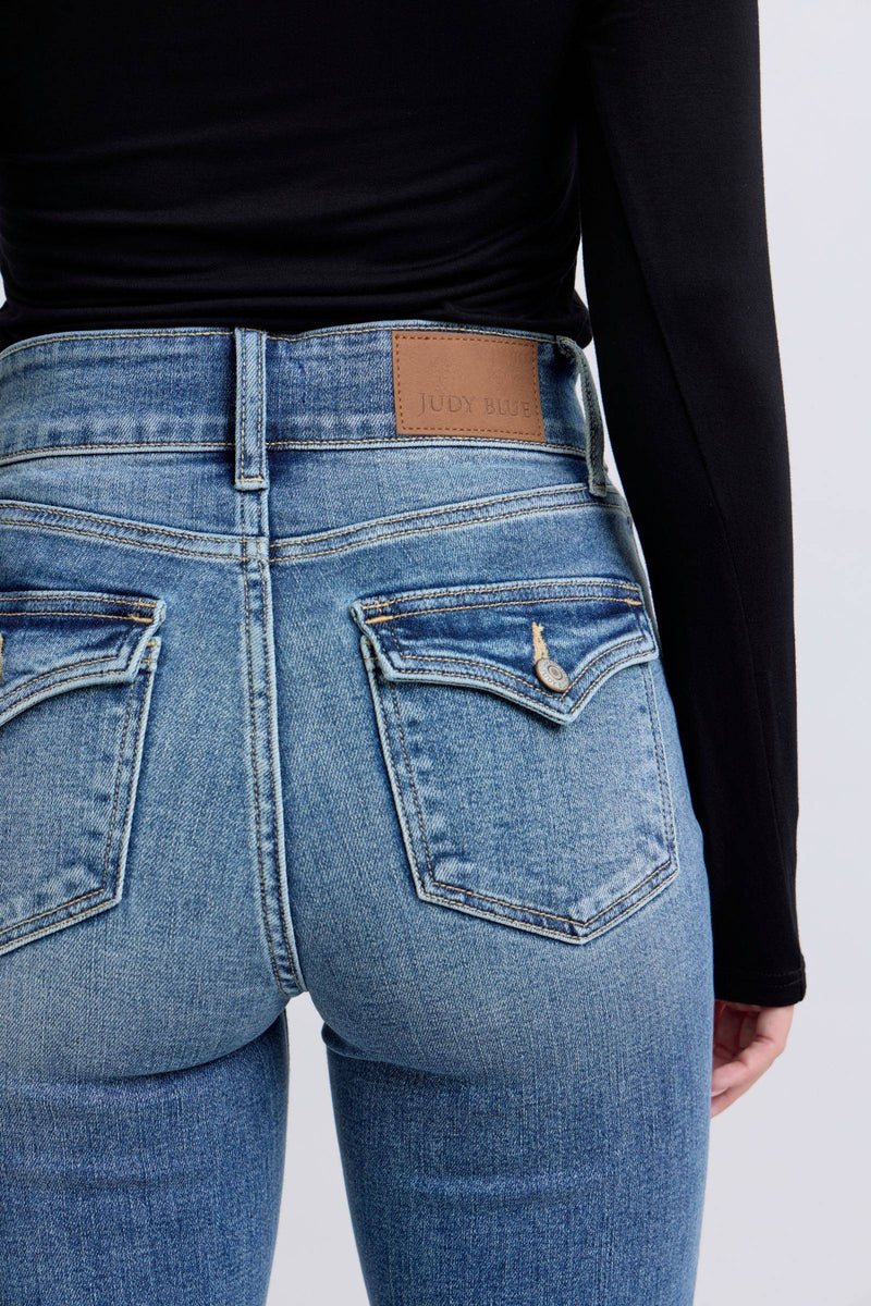 Judy Blue High Waist Double Button Tinted Flare Denim Jeans 82630
