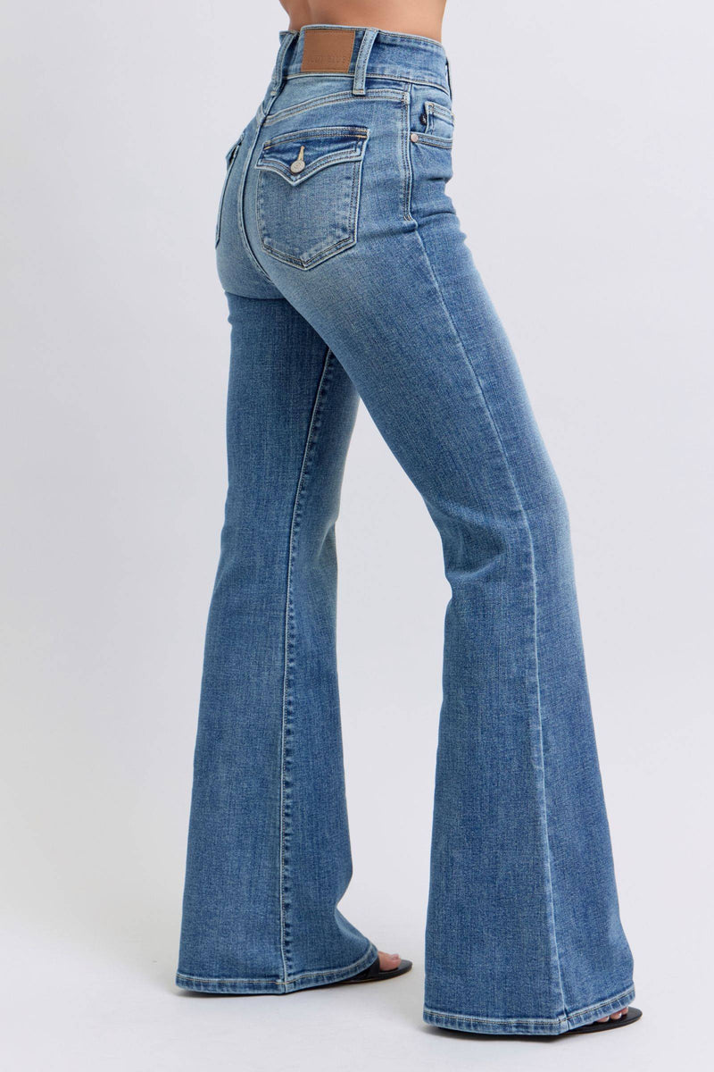 Judy Blue High Waist Double Button Tinted Flare Denim Jeans 82630