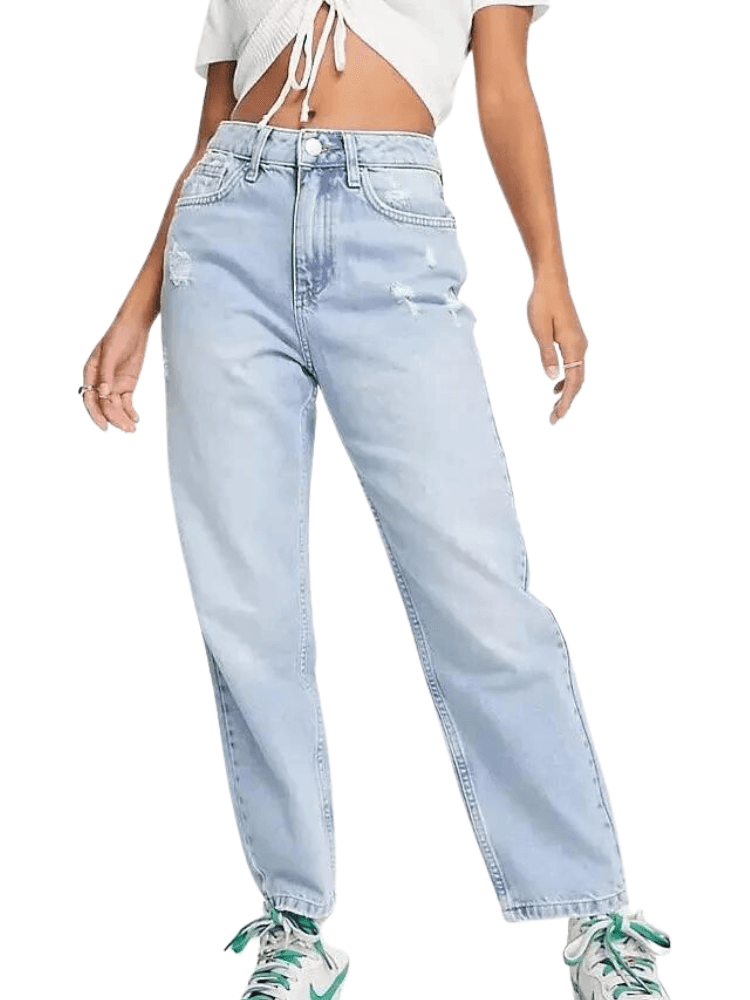 Miss Selfridge Women's Petite High Waist 'Mom' Jeans - Light Bluewash Denim
