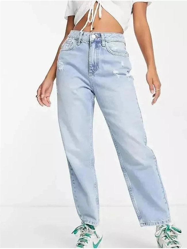Miss Selfridge Women's Petite High Waist 'Mom' Jeans - Light Bluewash Denim