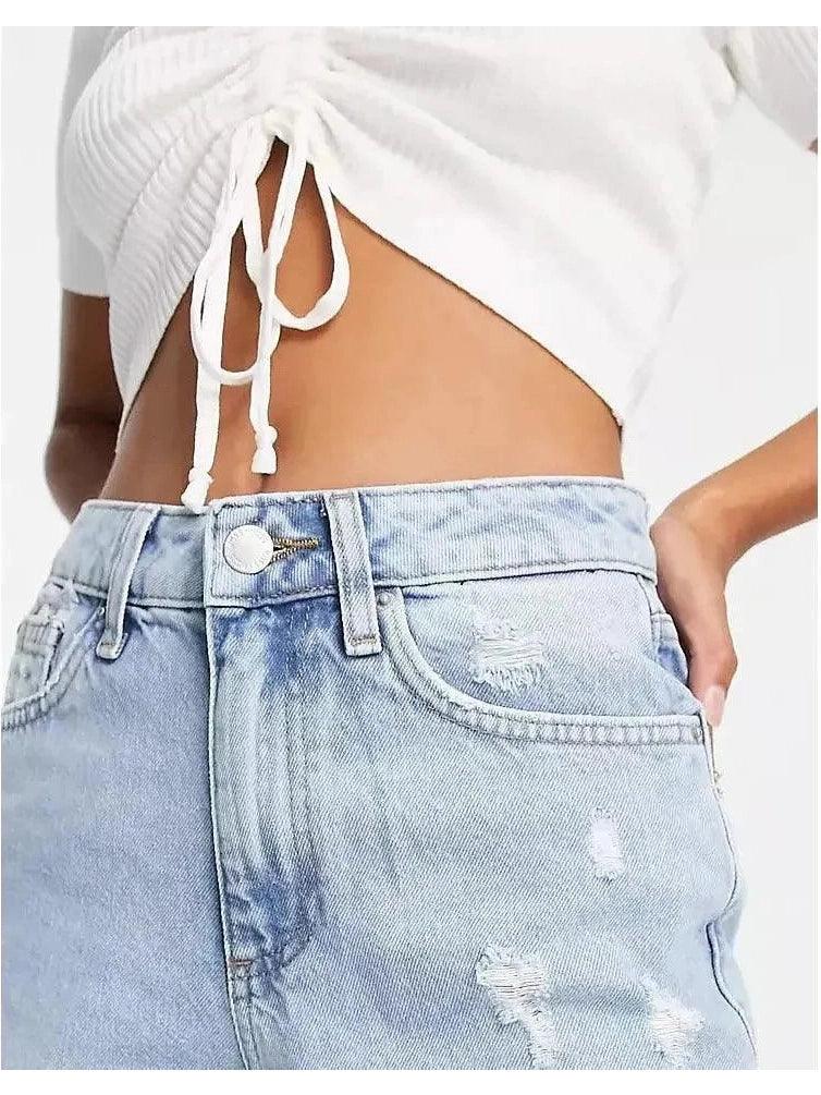 Miss Selfridge Women's Petite High Waist 'Mom' Jeans - Light Bluewash Denim