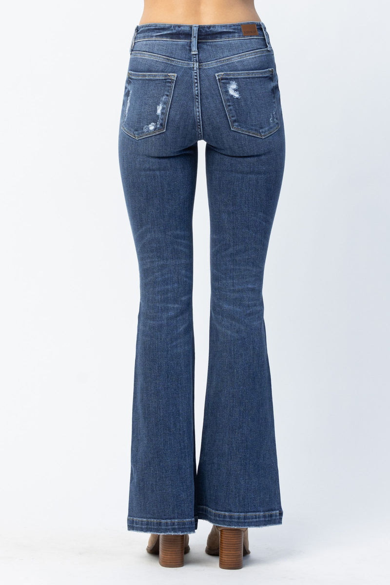 Judy Blue Mid Rise Button Fly Flare Denim Jeans 82430