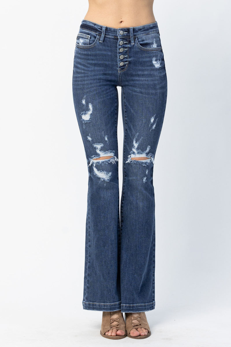 Judy Blue Mid Rise Button Fly Flare Denim Jeans 82430