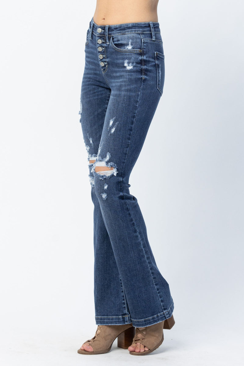 Judy Blue Mid Rise Button Fly Flare Denim Jeans 82430