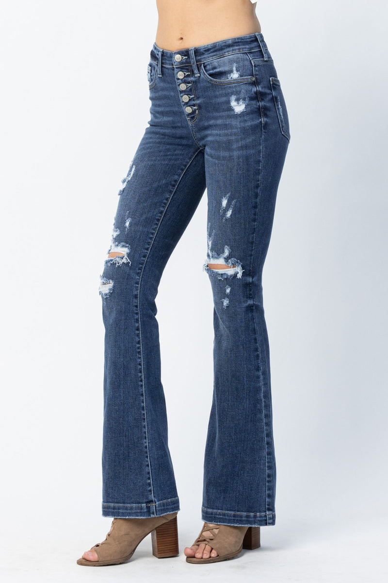 Judy Blue Mid Rise Button Fly Flare Denim Jeans 82430