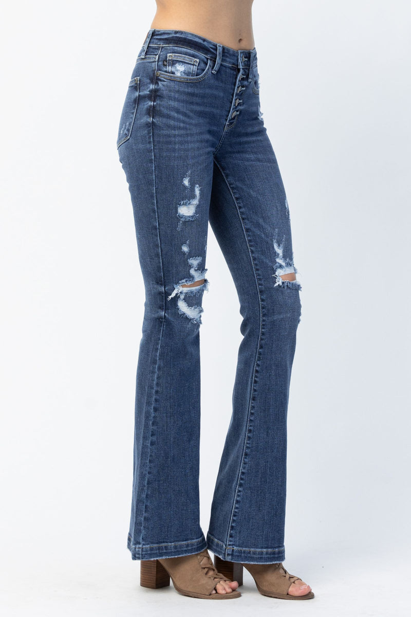 Judy Blue Mid Rise Button Fly Flare Denim Jeans 82430