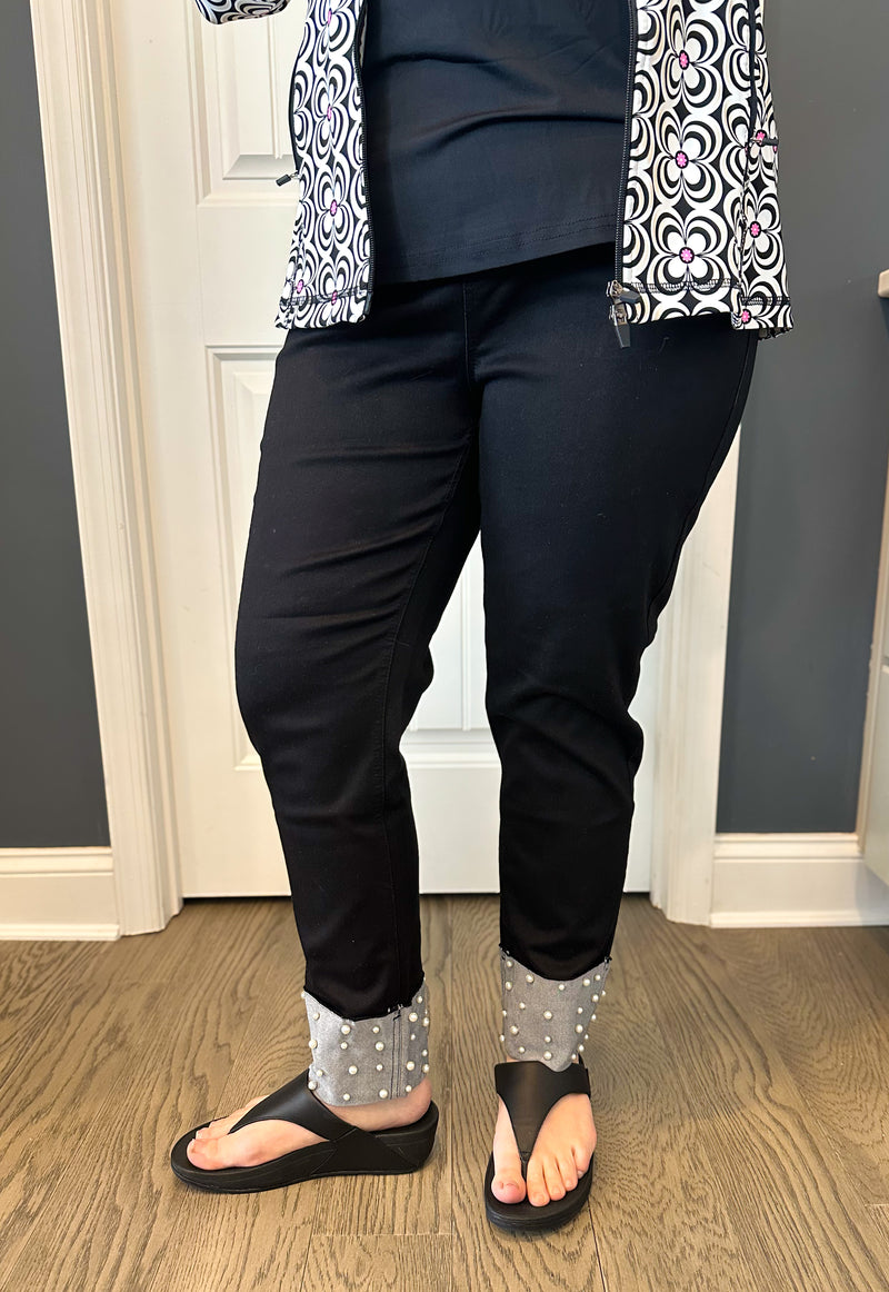 Lulu B Black Denim Cuff Pearl Pant