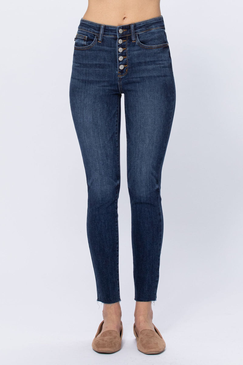 Judy Blue High Rise Button Fly Cut Off Skinny Denim Jeans 82318