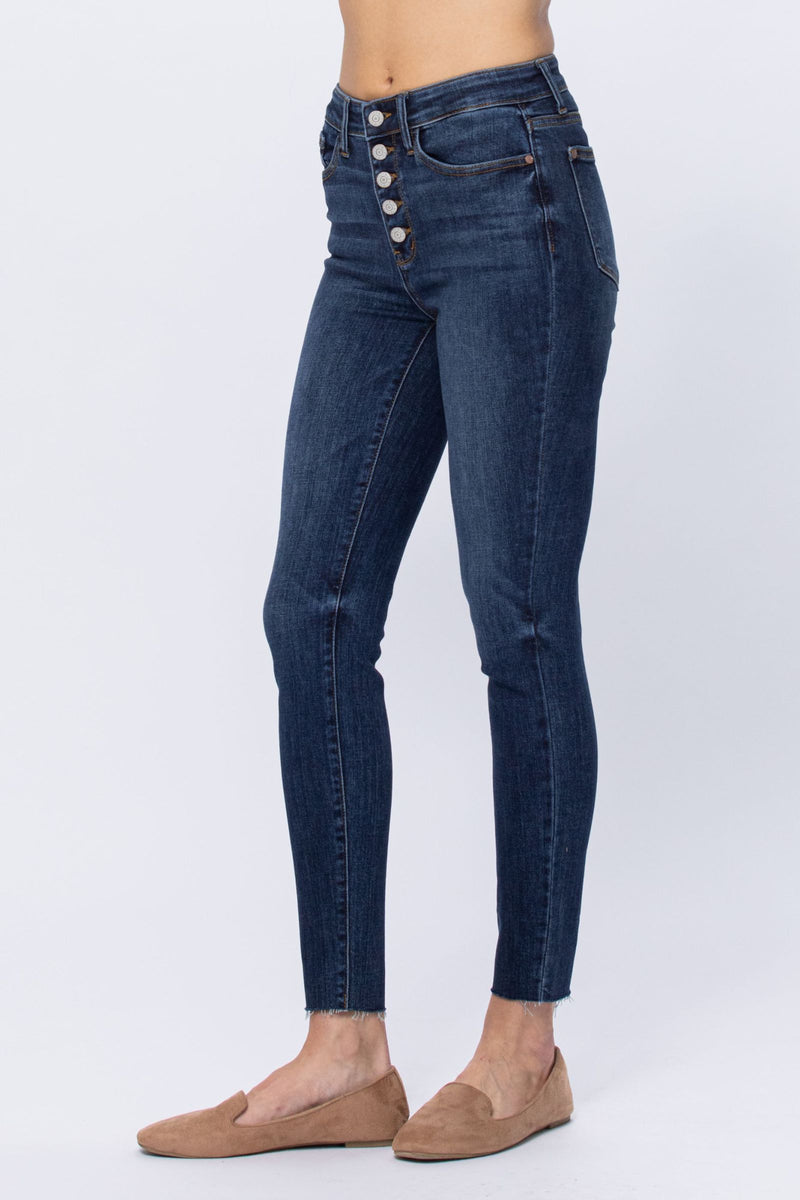 Judy Blue High Rise Button Fly Cut Off Skinny Denim Jeans 82318