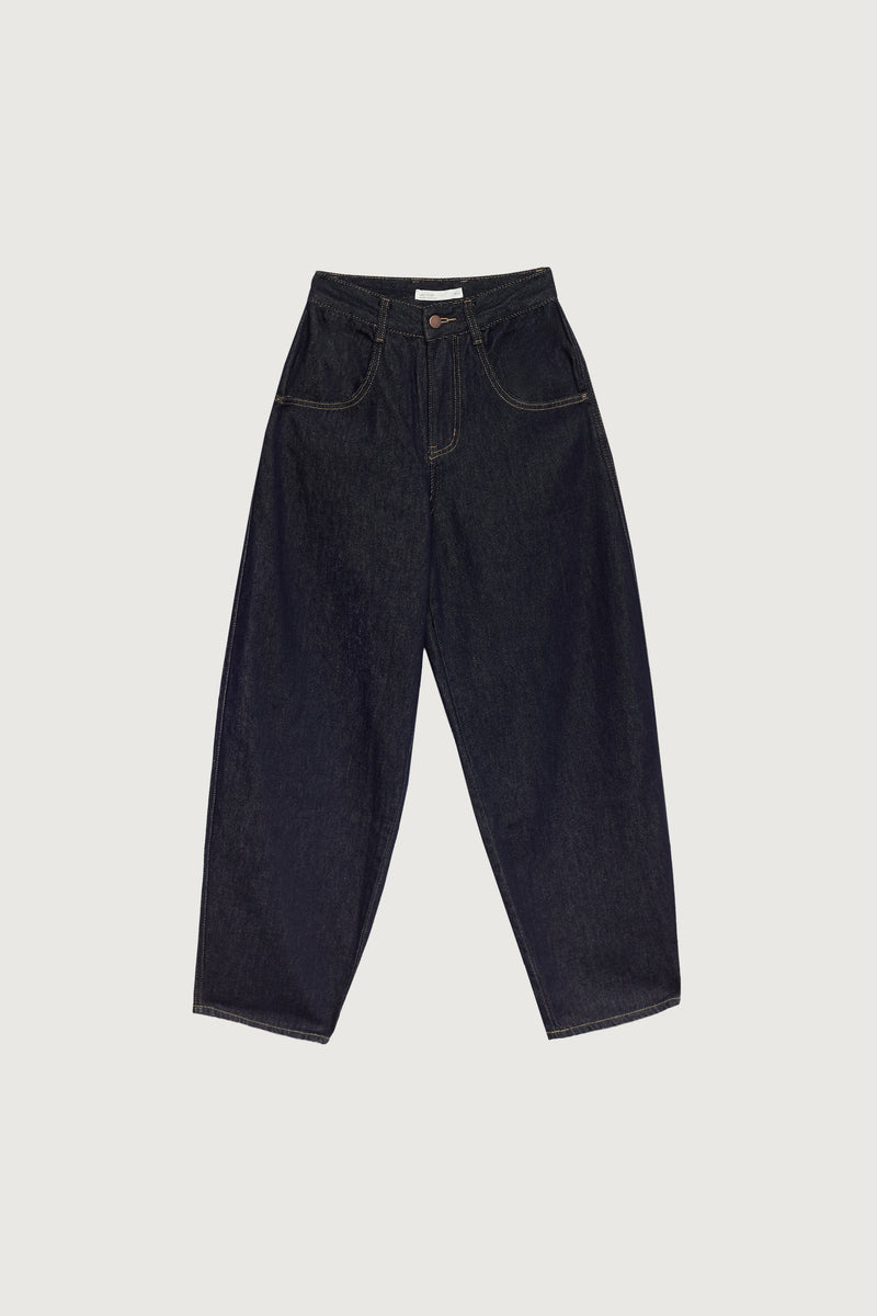 DARK BLUE WASH BARREL JEAN