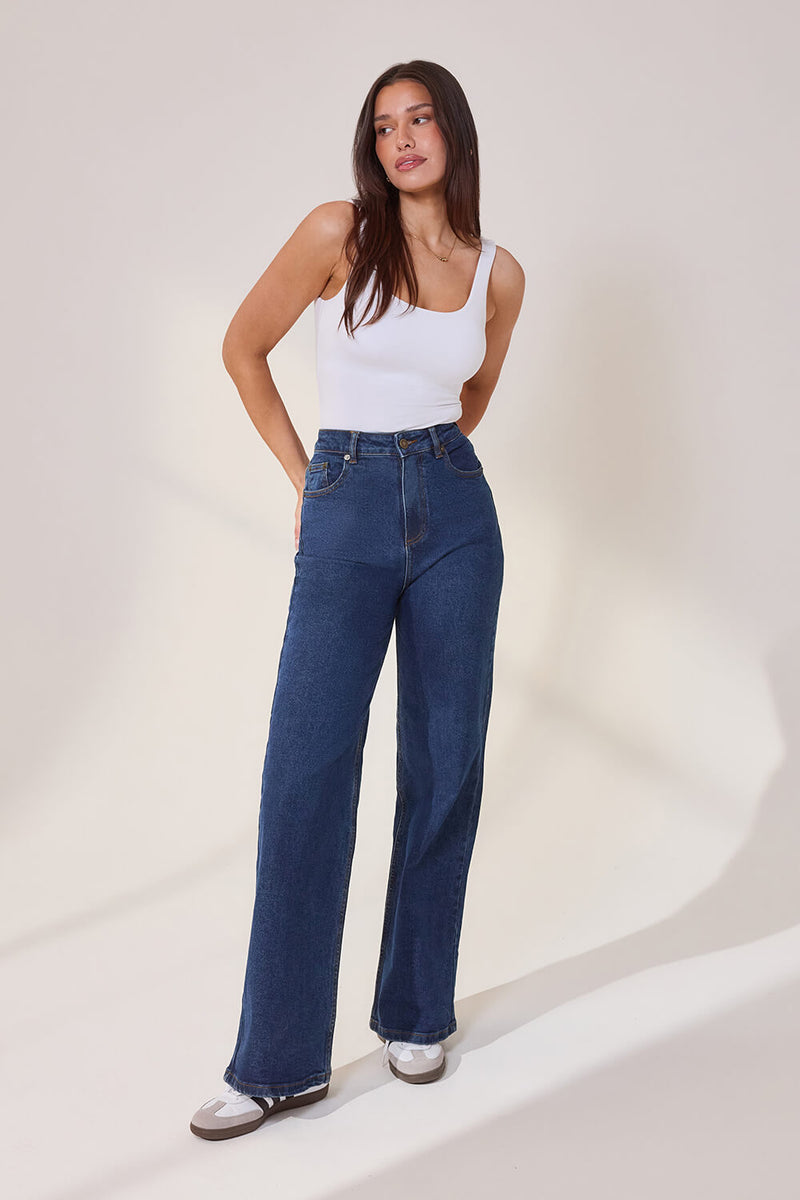 Wide Leg Jeans - Dark Blue