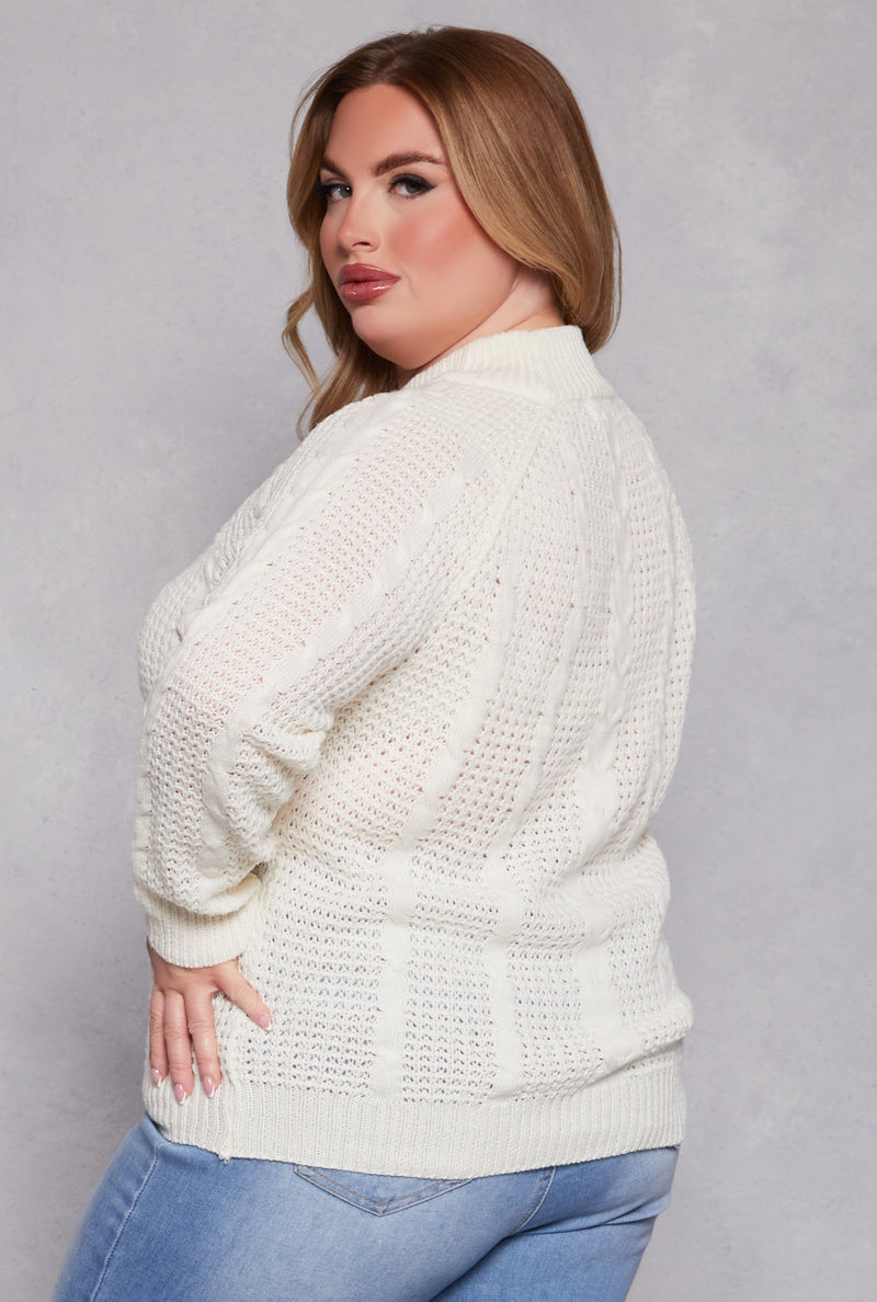 Plus Size Cable Knit Mock Neck Sweater