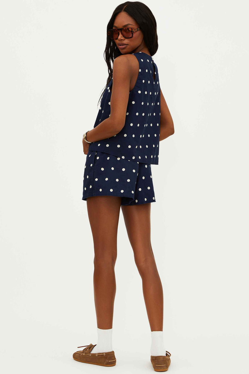 Birkley Short Navy Polka Dot Linen