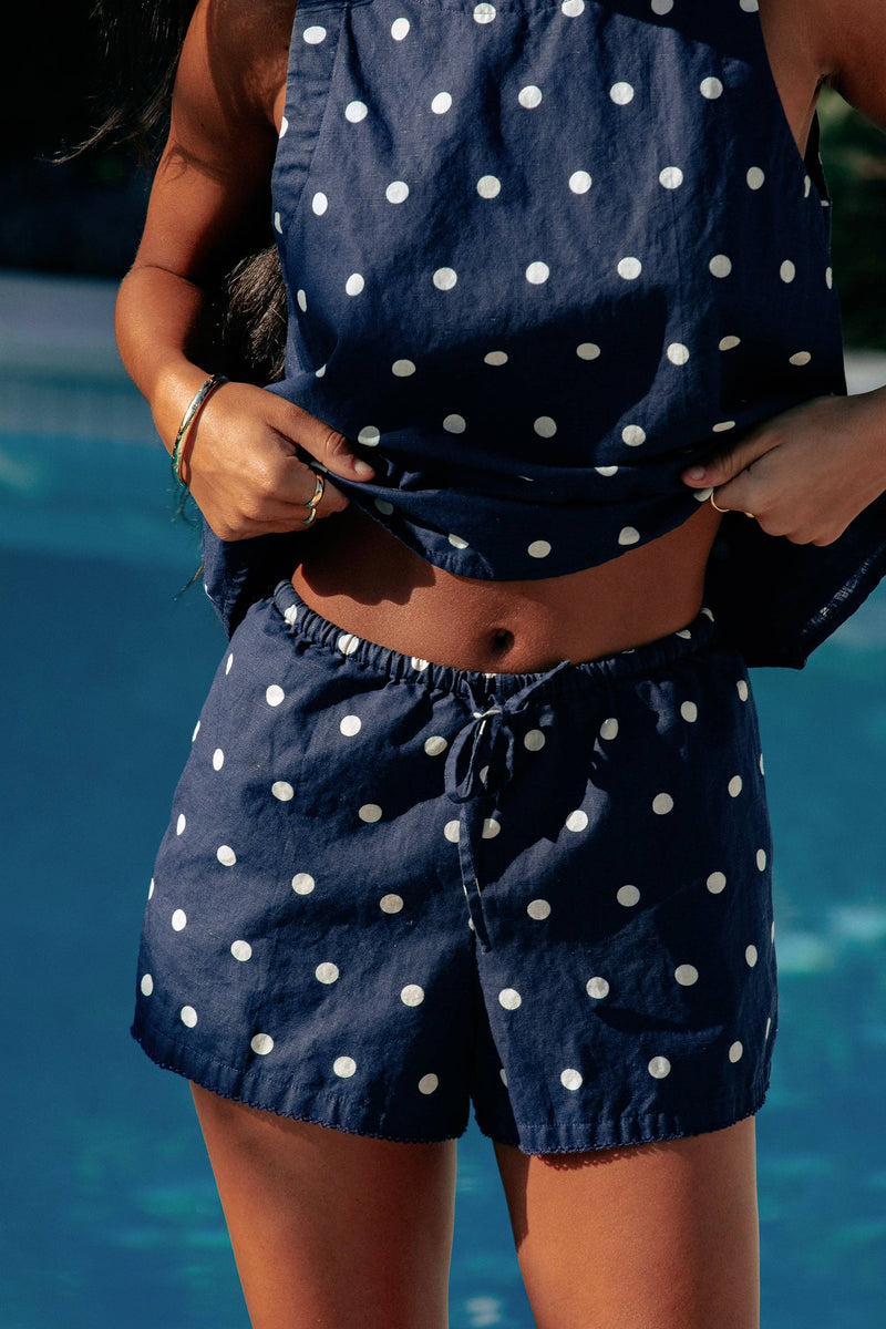 Birkley Short Navy Polka Dot Linen