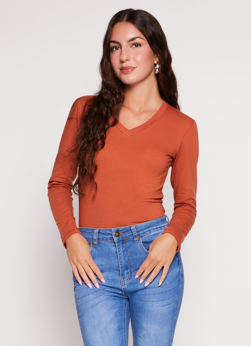 Basic V Neck Long Sleeve T Shirt
